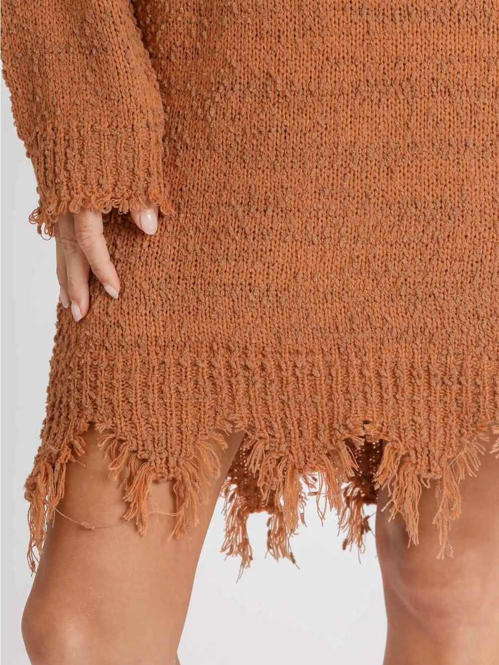 Umgee Distressed Boat Neck Knit Sweater Dress NWT - Picture 3 of 4
